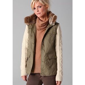 Dover Army Green Jacket Removable Fur Collar & Wool Knit Sleeve M NWOT $495